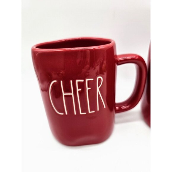 Rae Dunn Artisan Collection Magenta Christmas Coffee Cups Mug Pair  Cheer, Ho,Ho - Picture 2 of 10
